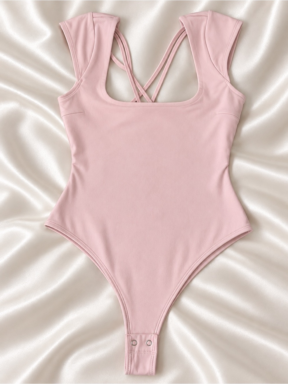 Blush Pink Criss Cross Open Back Bodysuit – Strappy Back